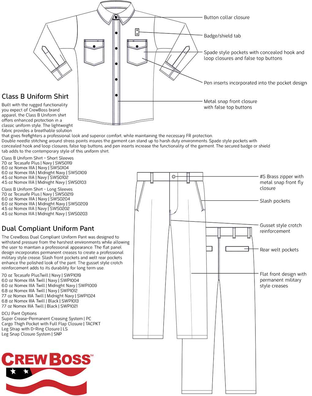 CrewBoss Class B Uniform Shirt Short Sleeve 6.0 Oz Nomex